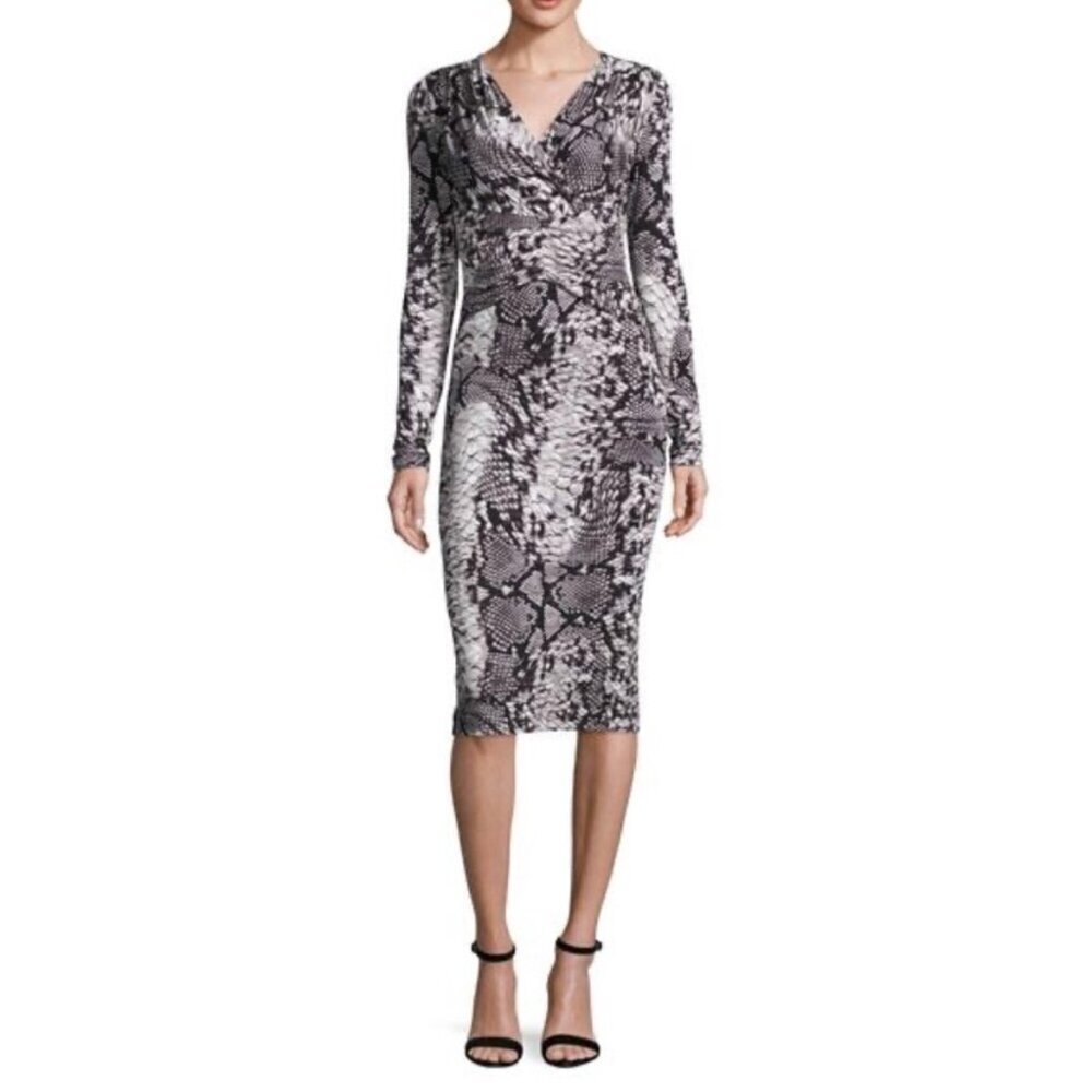 David Meister Black & Gray Snakeskin Jersey Dress, Size 6